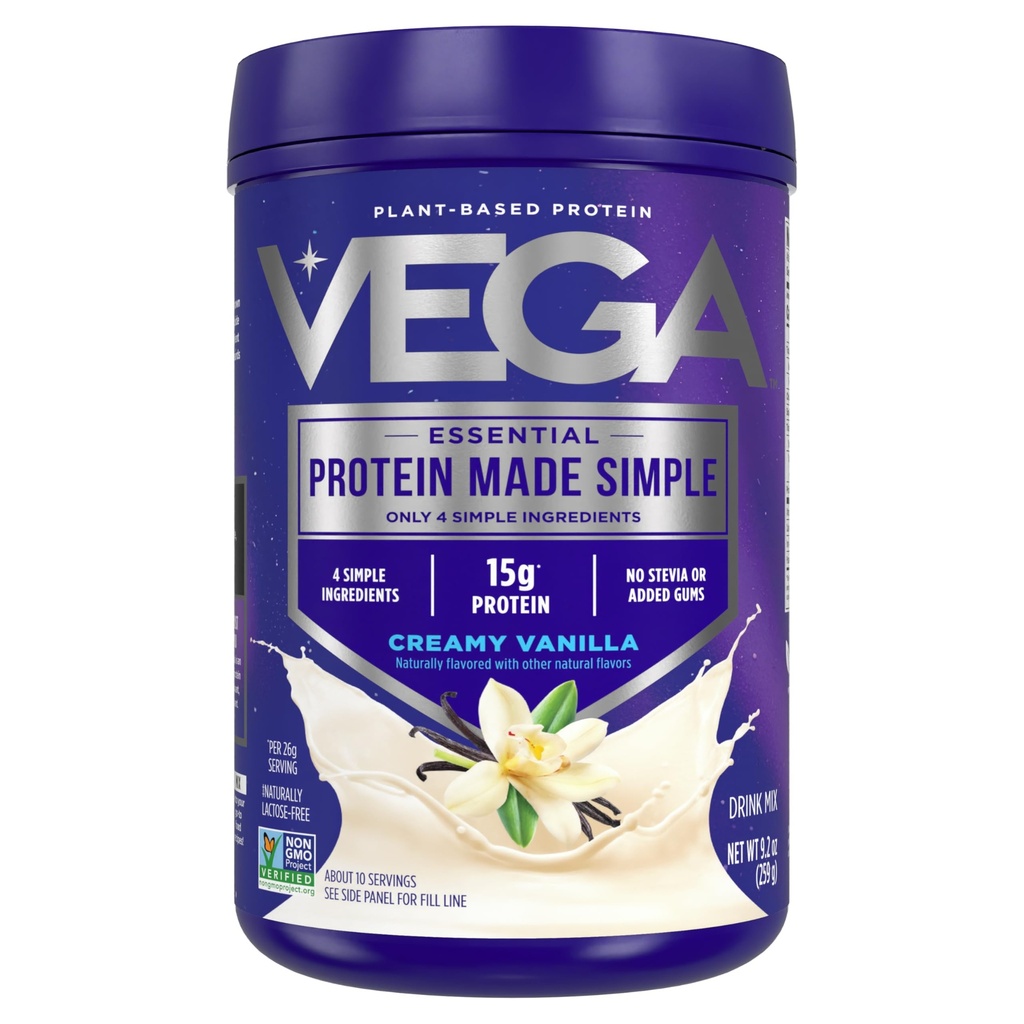 Vega Protein Made Simple Protein Powder, Vanilla - Stevia Free, Vegan, Plant Based, Healthy, Gluten Free, Pea Protein för kvinnor och män, 9.2 oz (Packaging May Vary)