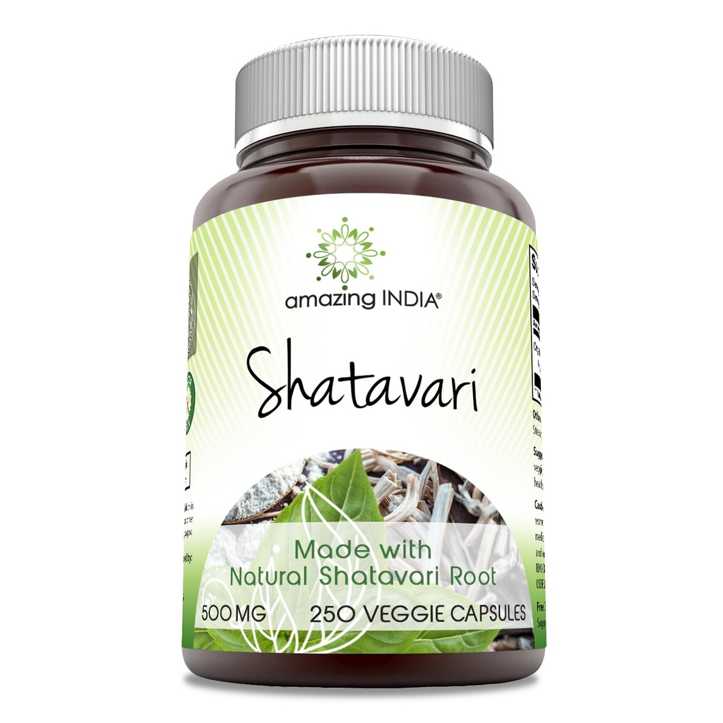 Fantastiska Indien Natural Shatavari 500 Mg per servering 250 Veggie Capsules Supplement | Icke-GMO | Glutenfri