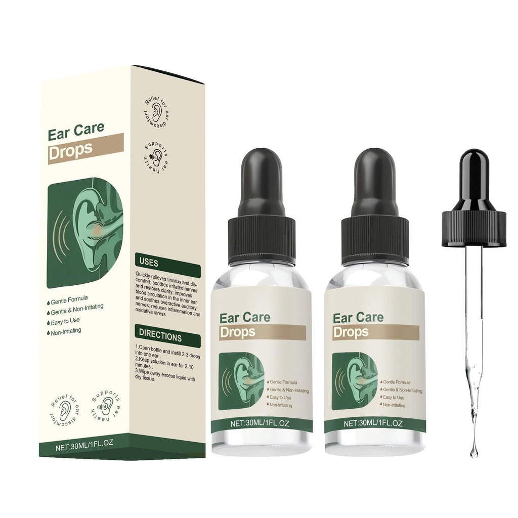 Ear Care Drops Gentle Formula 2PCS, Natural Ingredients, Relieve Tinnitus by Unblocking Secretions for Daily Ear Hygiene, Easy to Use & Portable for Men & Women