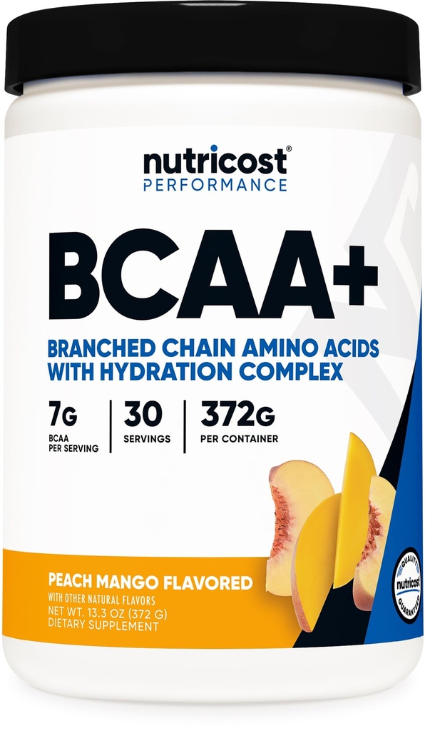 Nutricost BCAA + Hydration Powder (Peach Mango) 30 portioner - Branched Chain Amino syror med Hydration Complex - Gluten-Free, Non-GMO