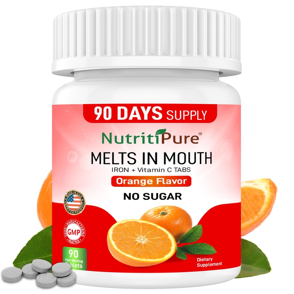 Tablett järntillskott för kvinnor / män (Carbonyl Iron 18 mg med vitamin C 30 mg) Tablet i Orange smak 90 greve (1)