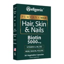 Wellgenix Purvana Max Hair, Skin och Nails Vitamin - Double Strength Biotin 5000 MCG, VIT A & B, Folic Acid, Grape Seed Extract - Hair Support Supplement -30 Capsules (Pack of 1)