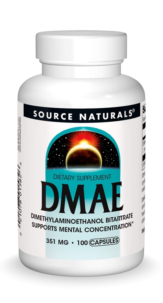 Källa Naturals DMAE, Dimethylaminoetanol Bitartrate - Stöder mental koncentration *, 351mg - 100 kapslar
