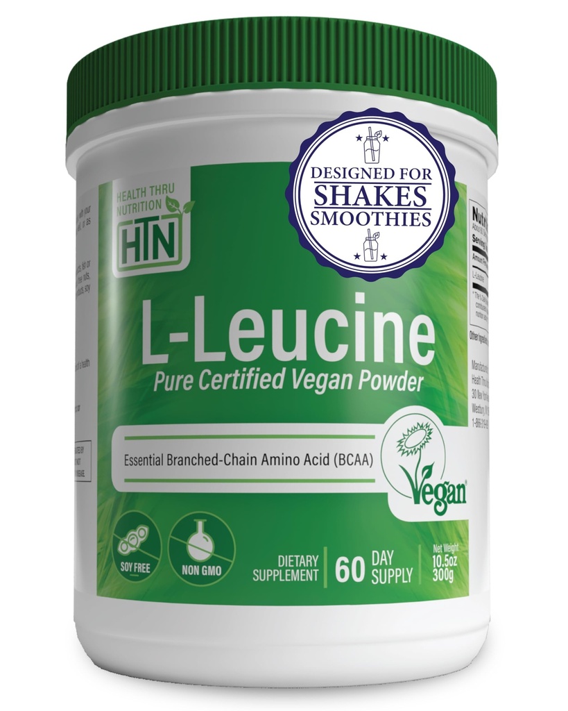 Health Thru Nutrition Pure L-Leucine Powder 300g | Certified Vegan | Fermented | Non-GMO | Essential BCAA | 3rd Party Tested | 5 Gram per portion | (60 portioner)