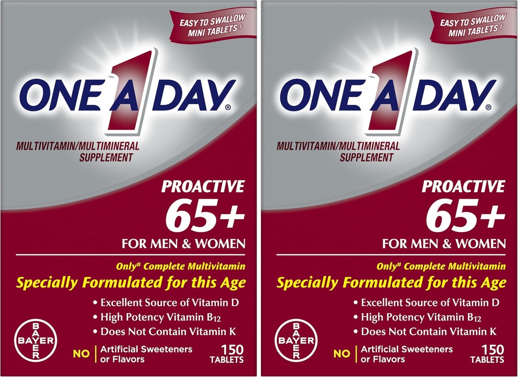 EN A DAY Proactive 65+, Mens & Womens Multivitamin, komplettera med vitamin A, vitamin C, vitamin D och Zink för Immune Health Support*, Calcium, Folic Acid & More, Tablet 150 Count (Pack of 2)