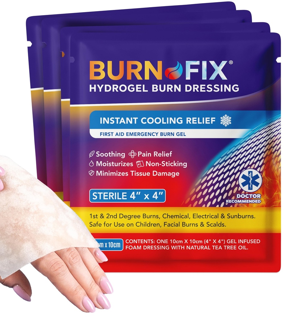 BurnFix® Burn Gel Dressing, 4 Pack, Sterile 4x4 Hydrogel Burn Pads