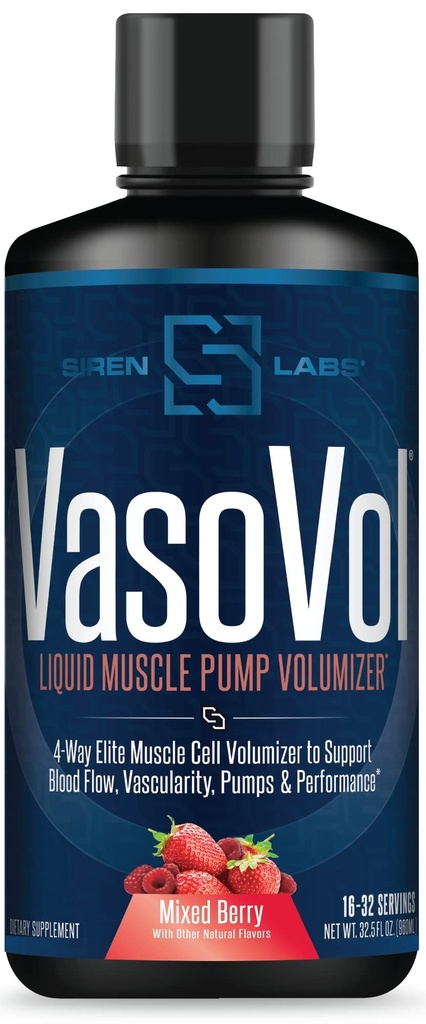 Vaso-VOL Liquid Muscle Pump Volumizer med Agmatine Sulfate - Pre Workout för män att ta dina träningar till nästa nivå med vaskularitet och prestanda (blandat bär)