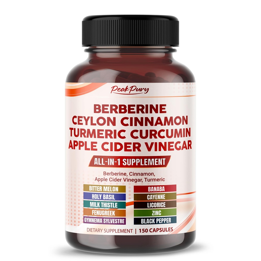 Berberine Cinnamon Apple Cider Vinegar Turmeric - Total Wellness Support - Gjord i USA