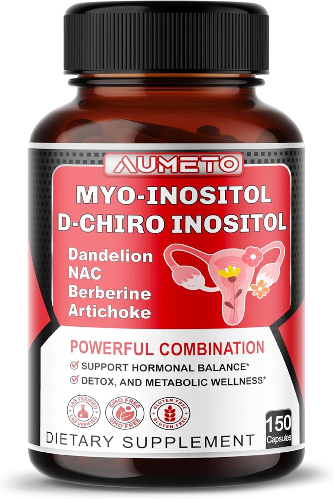 Myo-Inositol + D-Chiro Inositol - 150 kapslar - med folat, NAC, Berberine, CoQ10 och Detox Blend - Stöd Hormonal Balance & Metabolic Wellness - Non-GMO, Gluten-Free