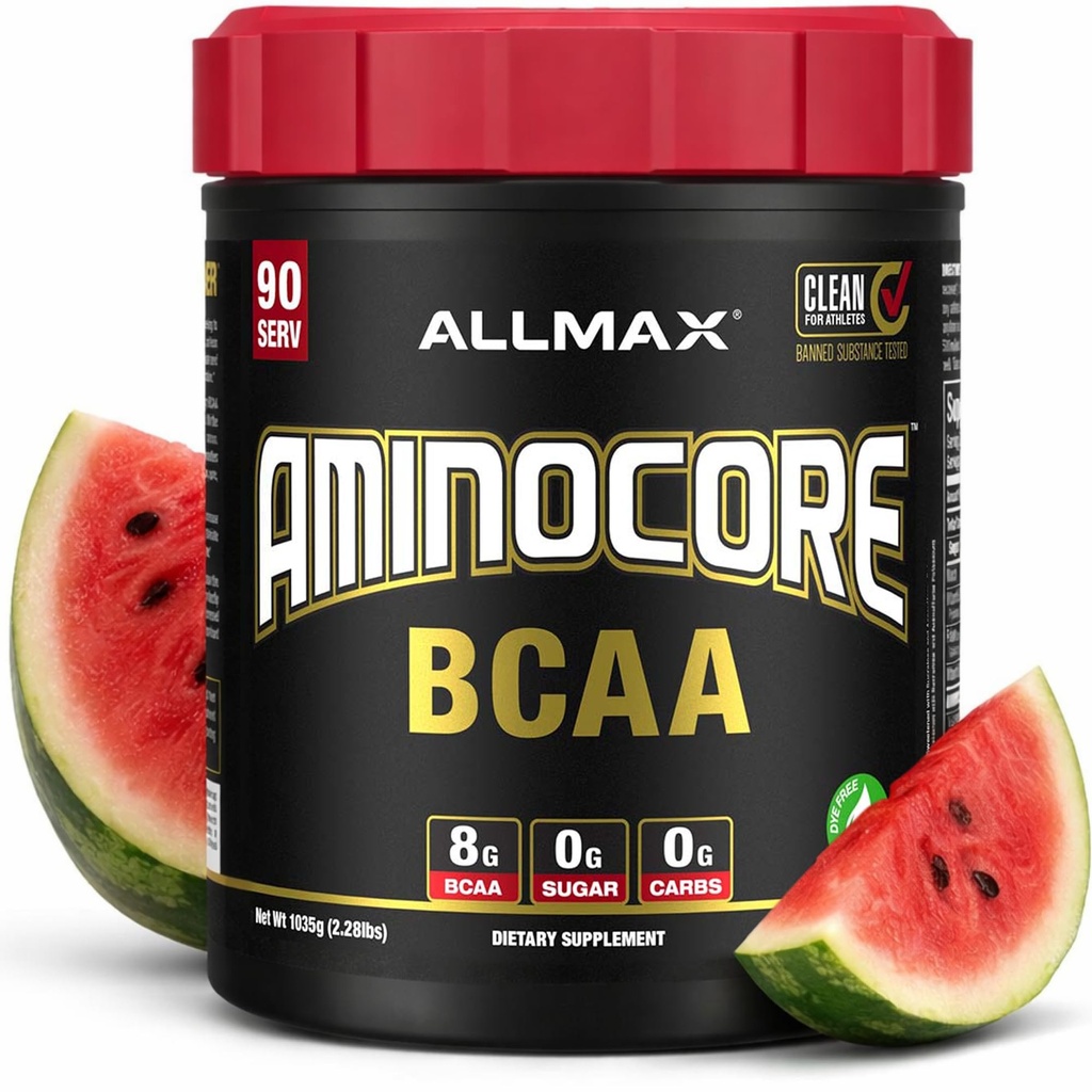 ALLMAX Nutrition AMINOCORE BCAA Powder, 8.18 Gram av Aminosyror, Intra och Post Workout Recovery Drink, Gluten Free, Watermelon, 945 g
