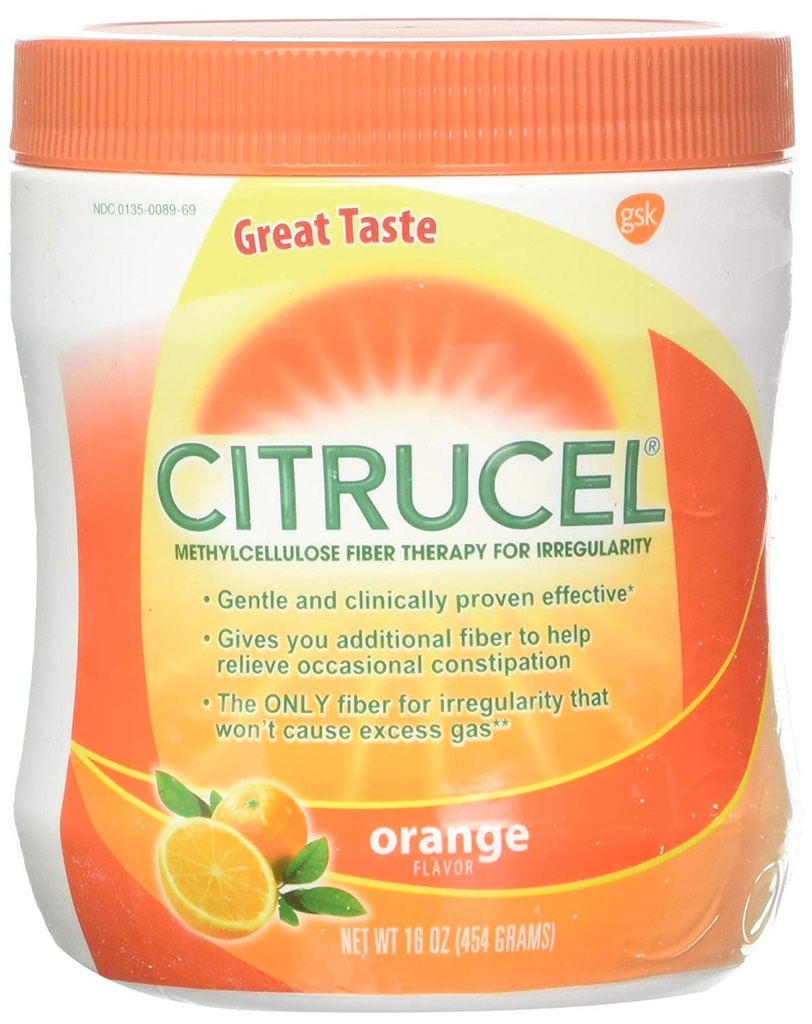 CITRUCEL Fiber Powder for Occasional Constipation Relief, Methylcellulose Fiber Powder, Orange Flavor - 16 Ounces