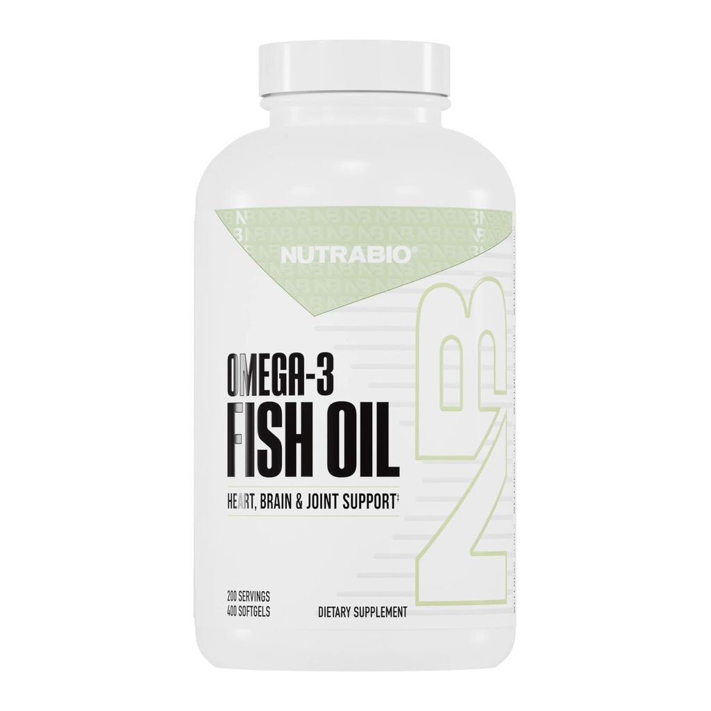 NutraBio Omega 3 Fiskoljetillskott, 2 000 mg, 400 Softgels - EPA DHA Omega 3 Fatty Acid Supplement för att hjälpa till att stödja ett hälsosamt hjärta