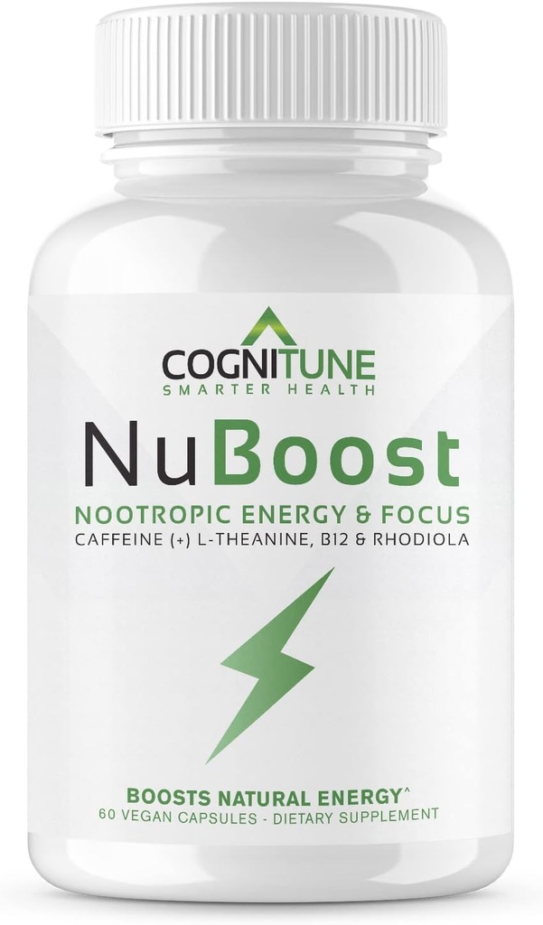 Koffeinpiller 100mg med L-Theanine & B12 - Natural Energy + Focus Supplement - Ren energipiller för män och kvinnor - koffein L Theanin Nootropic - 60 Vegan kapslar