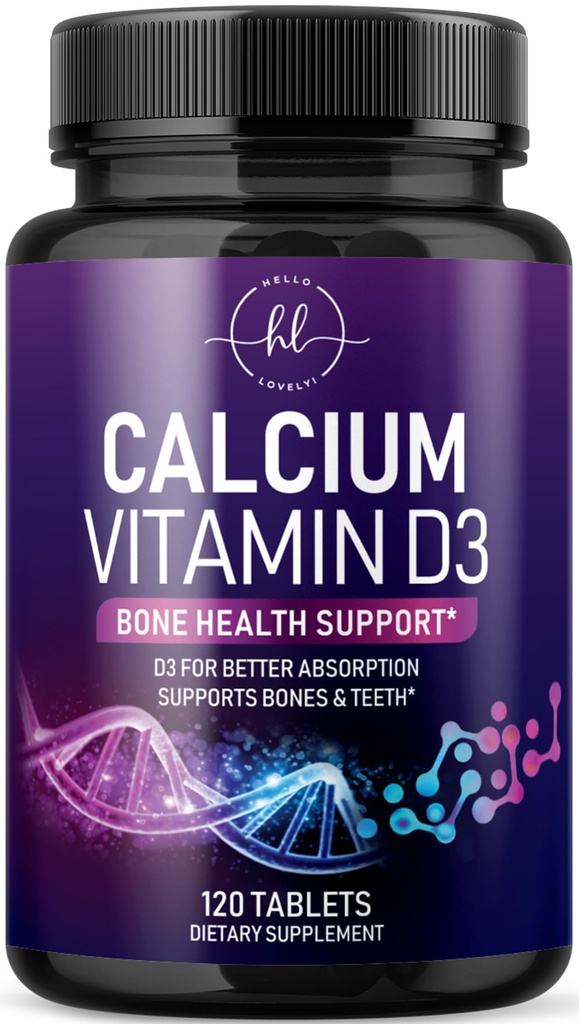 Kalciumtillskott 1200 mg - med vitamin D3 för bästa absorption - stöder immunhälsa, ben och tänder - naturligt kalciumkarbonat + 1600 IE av D3 - Bottled i USA för kvinnor och män - 120 tabletter