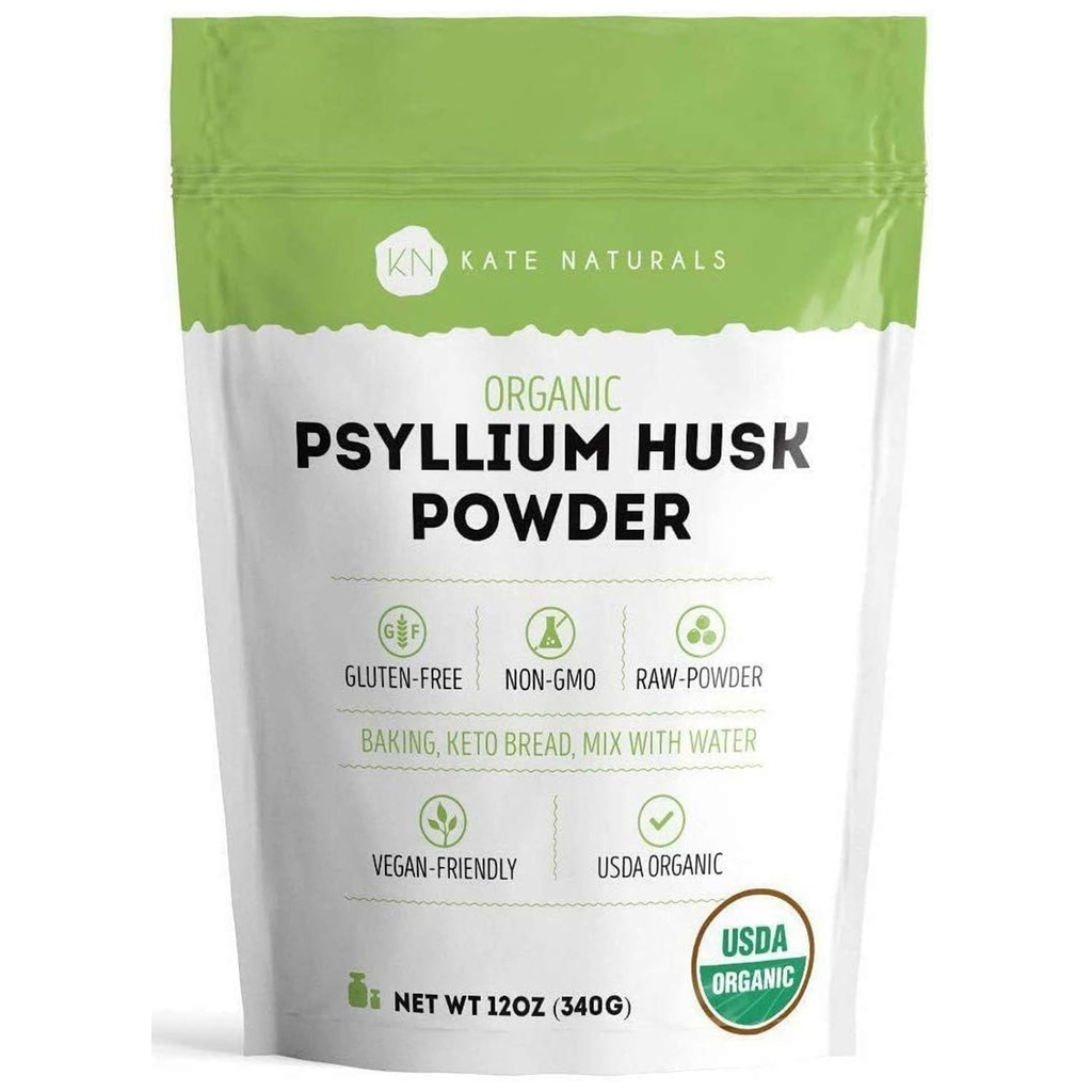 Kate Naturals Psyllium Husk pulver för bakning, Fiber & Digestion. Psylliumfröpulver för hundar och katter (12oz, organisk, glutenfri, Pet Safe)