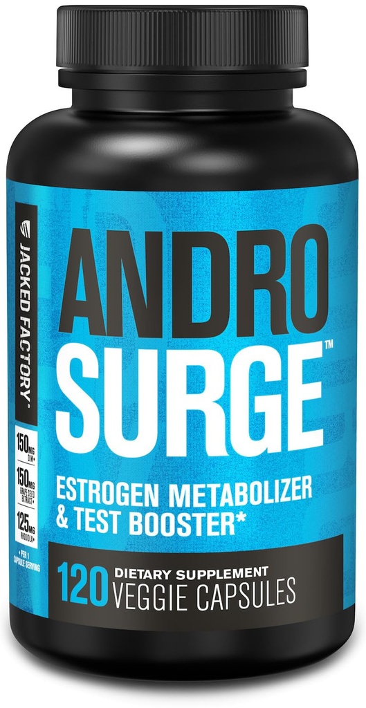 Jacked Factory Androsurge Estrogen Blocker för Män - Natural Testosteron Booster för Män & Östrogen Metabolizer med Tongkat Ali, DIM, Long Jack & More - Test Booster & Muscle Builder - 120 Count
