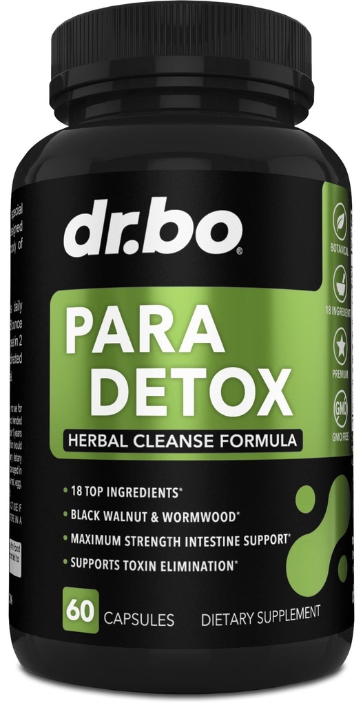DR. BO para Cleanse Human Detox Guard - Intestinal Pills Support for Humans - Pro Gut Health Intestine Supplement Stomach for Adults - Herbal Wormwood Black Walnut Complex & Cloves - 60 Capsules