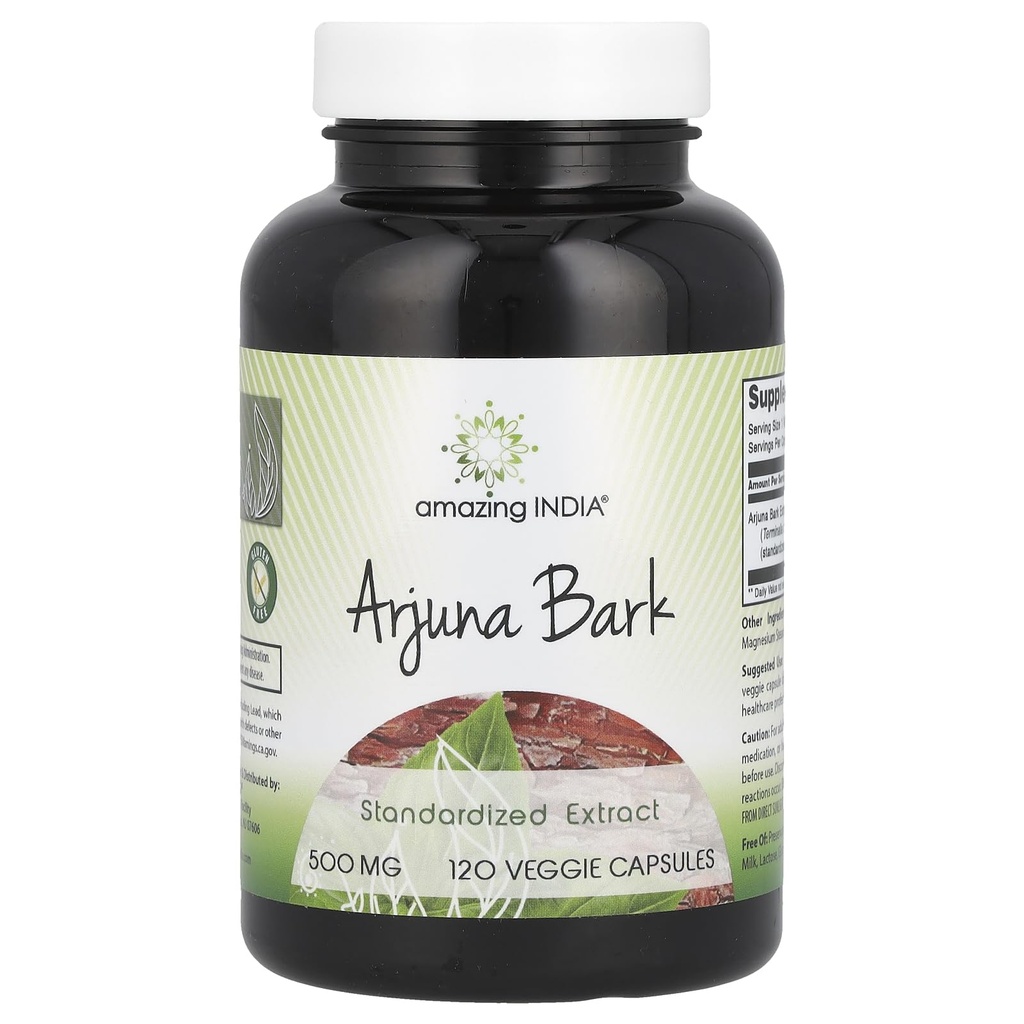 Fantastiska Indien Arjuna Bark Extract Supplement | 500 Mg | 120 Veggie Capsules | Icke-GMO | Gluten Free | Made in USA