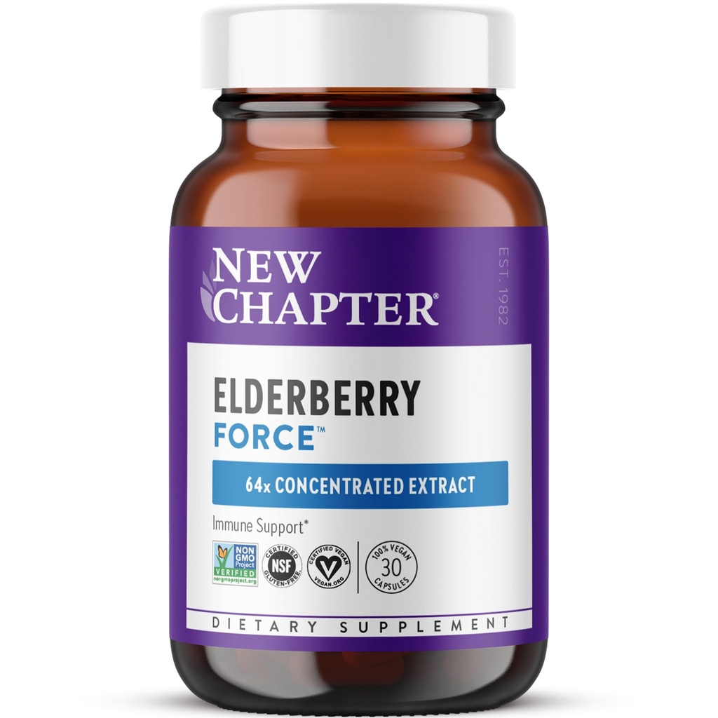 Nya kapitel Vegan Elderberry Capsules med 64x Concentrated Black Elderberry + Black Currant för omfattande Immune Support, Non-GMO Project Verified, Gluten Free, Certified Vegan, 30 Count