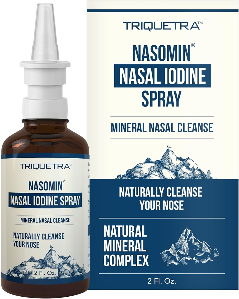 Nasomin® Iodine Nasal Spray - Rengör och refräser dina Nasal Passages - Iodine & Fulvic Acid Blend - 150 + Använder Per flaska - 100% naturlig mineralformel - (2 oz. flaska + Nasal Sprayer)