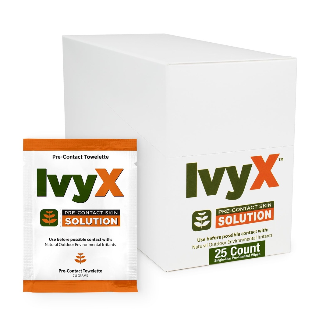 CoreTex Ivy X Pre-Contact Poison Ivy Wipes - Pack of 25 Single-Use Barrier Wipes to Help Prevent Itchy Rashes - Also Works on Poison Oak & Sumac Oils - Quick Dry & Chalk-Free Formula