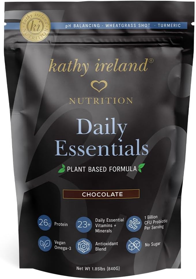 Kathy Ireland Nutrition Daily Essentials Plant-Based Protein Powder för kvinnor, 26g Vegan Protein, Lean Meal Replacement - Choklad