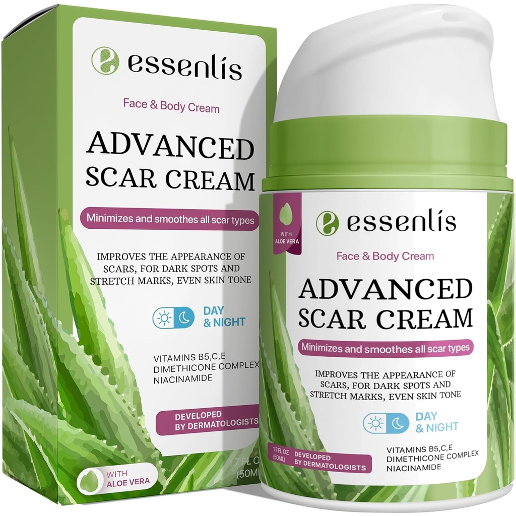 Scar Removal Cream för kvinnor och män, Rapid Repair of New Old Scars, Spots, Burns All Natural Treatment med vitamin E, B5, C, Aloe Vera, 1.7 Fl Oz