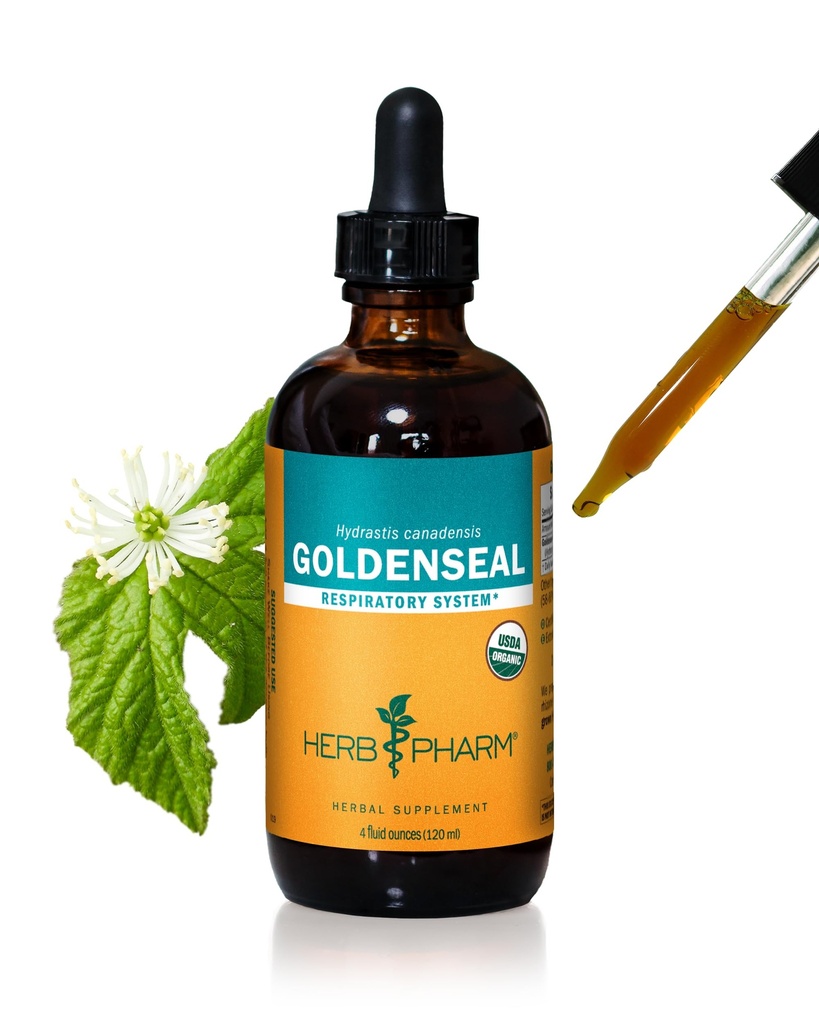 Herb Pharm Certified Organic Goldenseal Liquid Extract för andningssystemet Support, 4 Oz*
