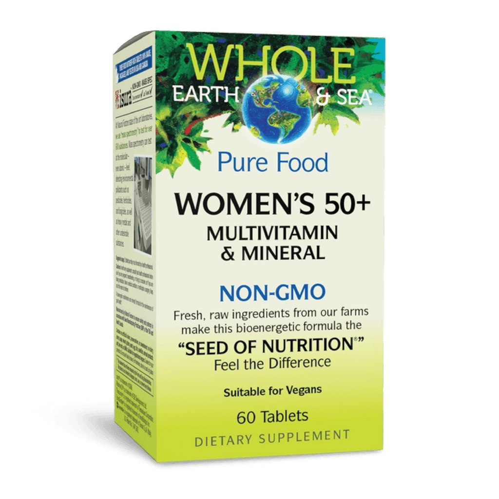 Naturliga faktorer Hela jorden och havet Kvinnors 50+ Multivitamin & Mineral, 1 Serving Innehåller näringsekvivalent till 1⁄2 lb Veggies, 60 tabletter