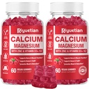 Calcium Gummies + Magnesium & Zink med vitamin D3 & K2, High Absorption Calcium Supplement för ben, tänder och immunsupport, icke GMO, Vegan, 120 greve
