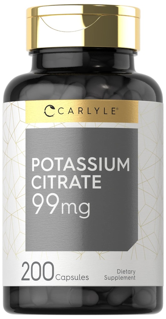 Carlyle Potassium Citrate Supplement | 99mg | 200 kapslar | Non-GMO och Gluten Free
