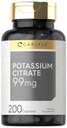 Carlyle Potassium Citrate Supplement | 99mg | 200 kapslar | Non-GMO och Gluten Free