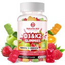 Natures Aid Sugar-Free Vitamin D3 K2 Gummies med Calcium + K2 (MK-7), Magnesium Citrate, Vitamin C, Extra Styrka - Ultimate Absorption för benmuskel tänder immun, Vegan - 60 Gummies