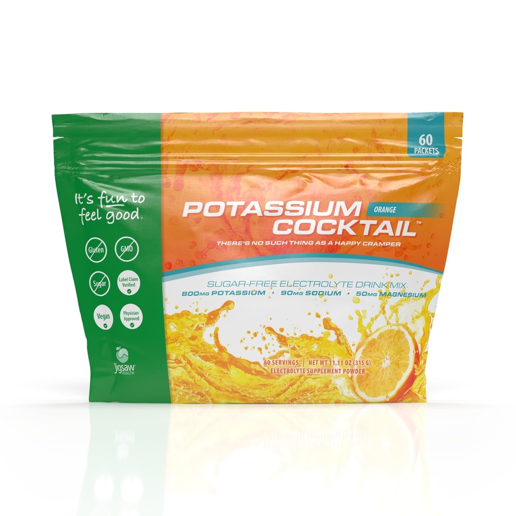 Jigsaw Health Potassium Cocktail | Tidigare Pickleball Cocktail | Orange smak | 60 portioner (Packets)