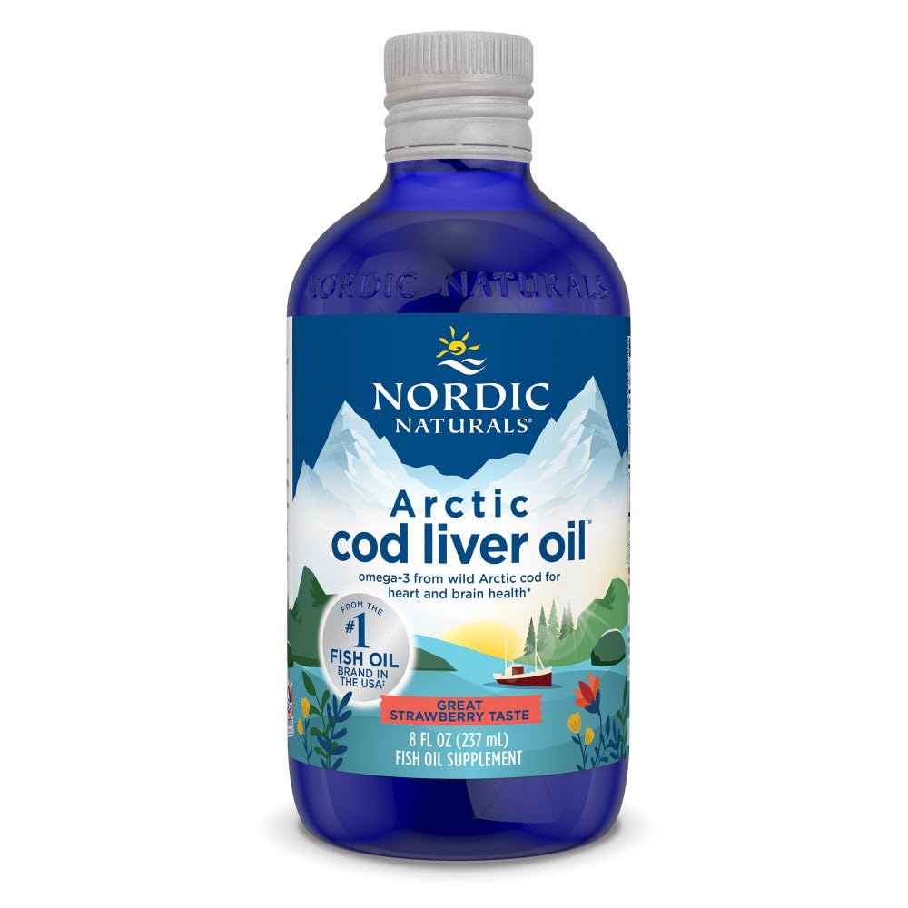 Nordic Naturals Arctic Cod Liver Oil, Strawberry - 8 oz - 1060 mg Total Omega-3s med EPA & DHA - Hjärt & Hjärna Hälsa, Hälsosam immunitet, Total Wellness - Non-GMO - 48 portioner