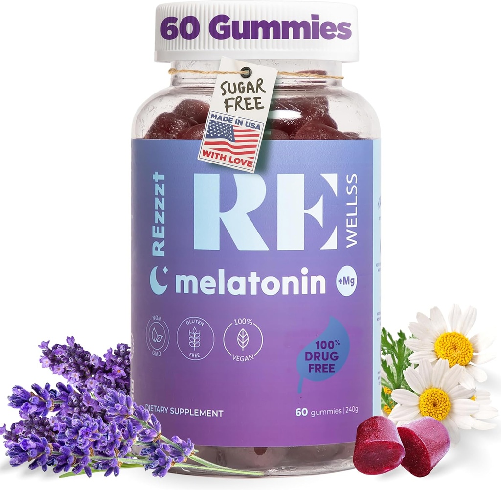 Melatonin Gummies I 5mg Melatonin Sleep Support Gummy för vuxna Jag somnar Supplement for Health | Magnesium L-Theanine | Vegan Non-GMO Gluten & Gelatin Free, Sugar Free | Mix Berries