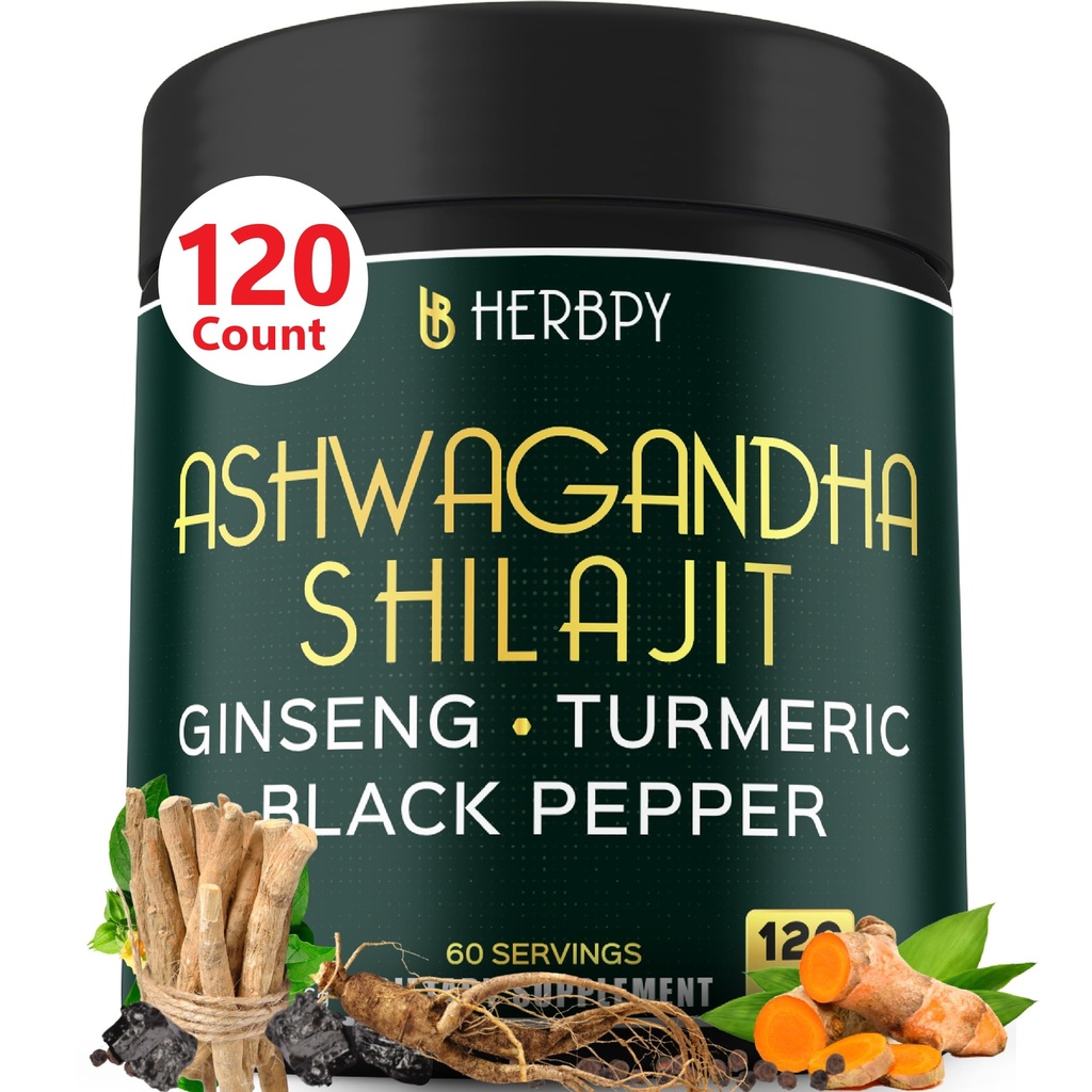 5in1 Ashwagandha Extra Strength med Shilajit för Stamina, Energy & Relaxation Support - Plus Ginseng, Turmeric Root & Black Pepper - 120 greve