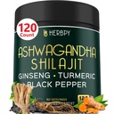 5in1 Ashwagandha Extra Strength med Shilajit för Stamina, Energy & Relaxation Support - Plus Ginseng, Turmeric Root & Black Pepper - 120 greve