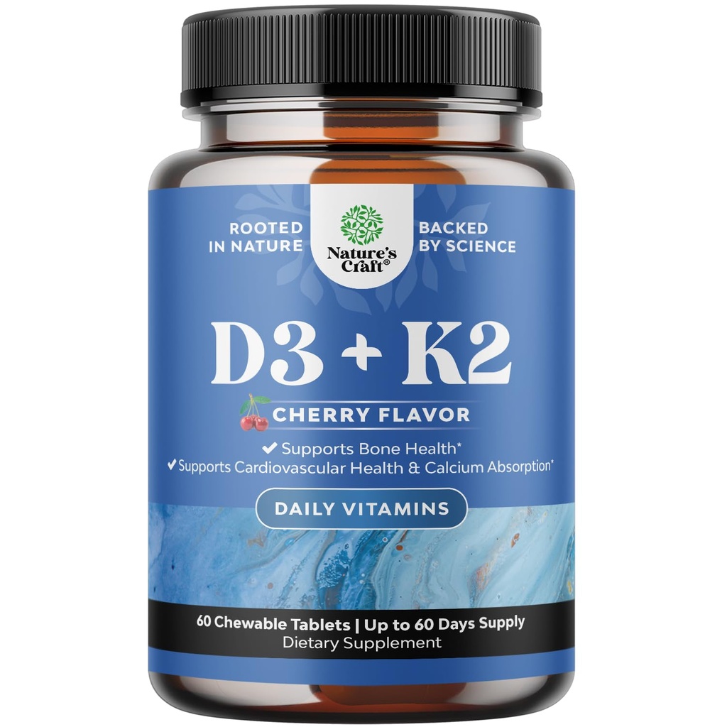 Vitamin D3 med K2 MK7 Supplement - Vitamin D3 2000 IE Tablets och K2 för immunstöd Bone Health Heart Health Joint Support Bone Strength and Mood Boost - VIT Immune System - 60 Count