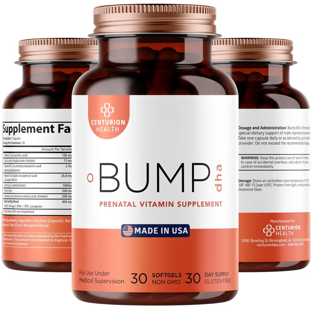 Centurion Labs Premium Prenatal Vitamins [10 Kraftfulla Ingredienser] med DHA, EPA, Folat och Vitamin B12, All Naturlig Graviditetstillägg för Fetal Development and Pregnancy Support, 30 Softgels