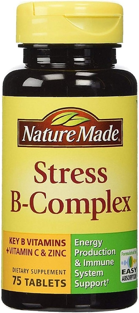 Nature Made Stress B-Complex Dietary Supplement Tablets med vitamin C & Zink 75 ea (Pack of 6)