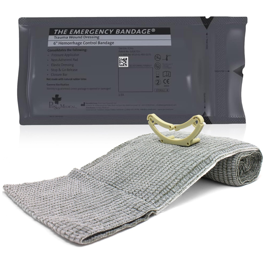Ever Ready First Aid Israeli Compression Bandage – 6" Tactical Emergency Trauma Dressing for Bleeding Control, First Aid & EMS Use – Black – FSA/HSA Eligible