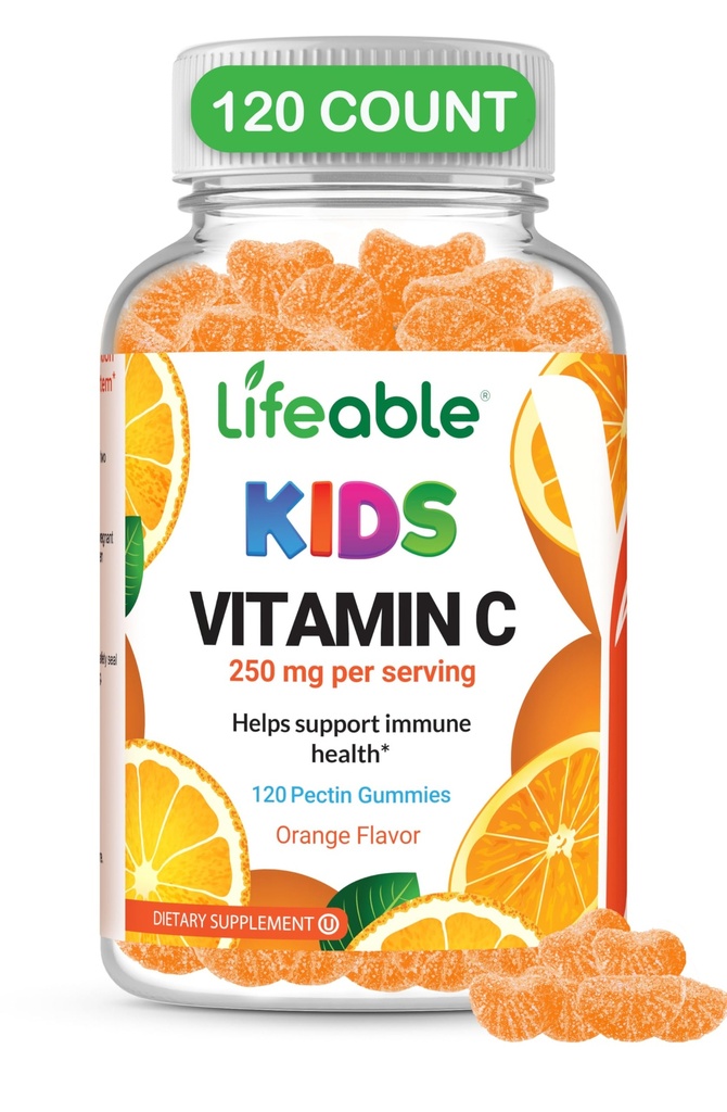DOCTOR'S FINEST Vitamin C Gummies for Kids - Vegan, GMO Free & Gluten Free - Great Tasting Orange Flavor Pectin Chews - Kids Dietary Supplement - 250 mg Vitamin C - 120 Jellies