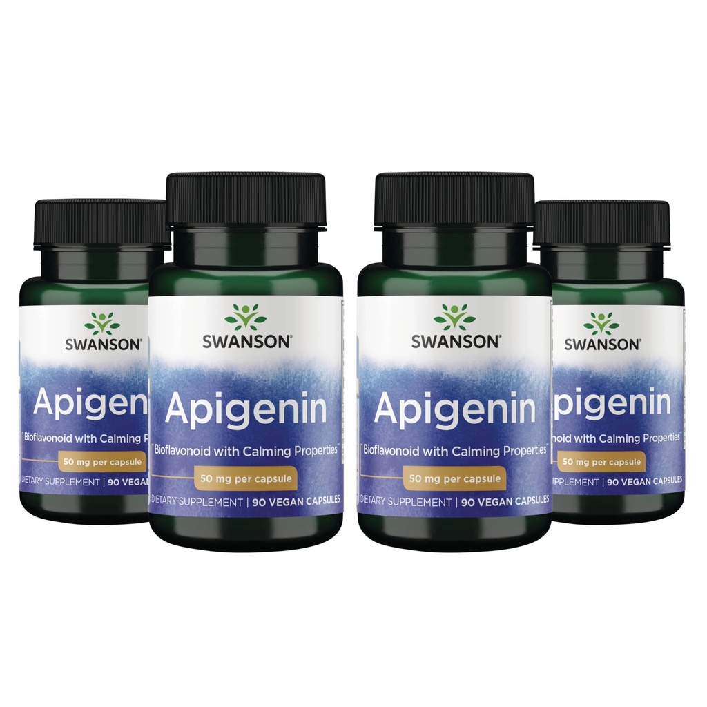 Swanson Apigenin-Bioflavonoid Supplement Natural Prostate Support-Metabolism & Nerve Health Support-Can Support Sleep & Relaxation 90 Caps, 50mg Varje 4 Pack