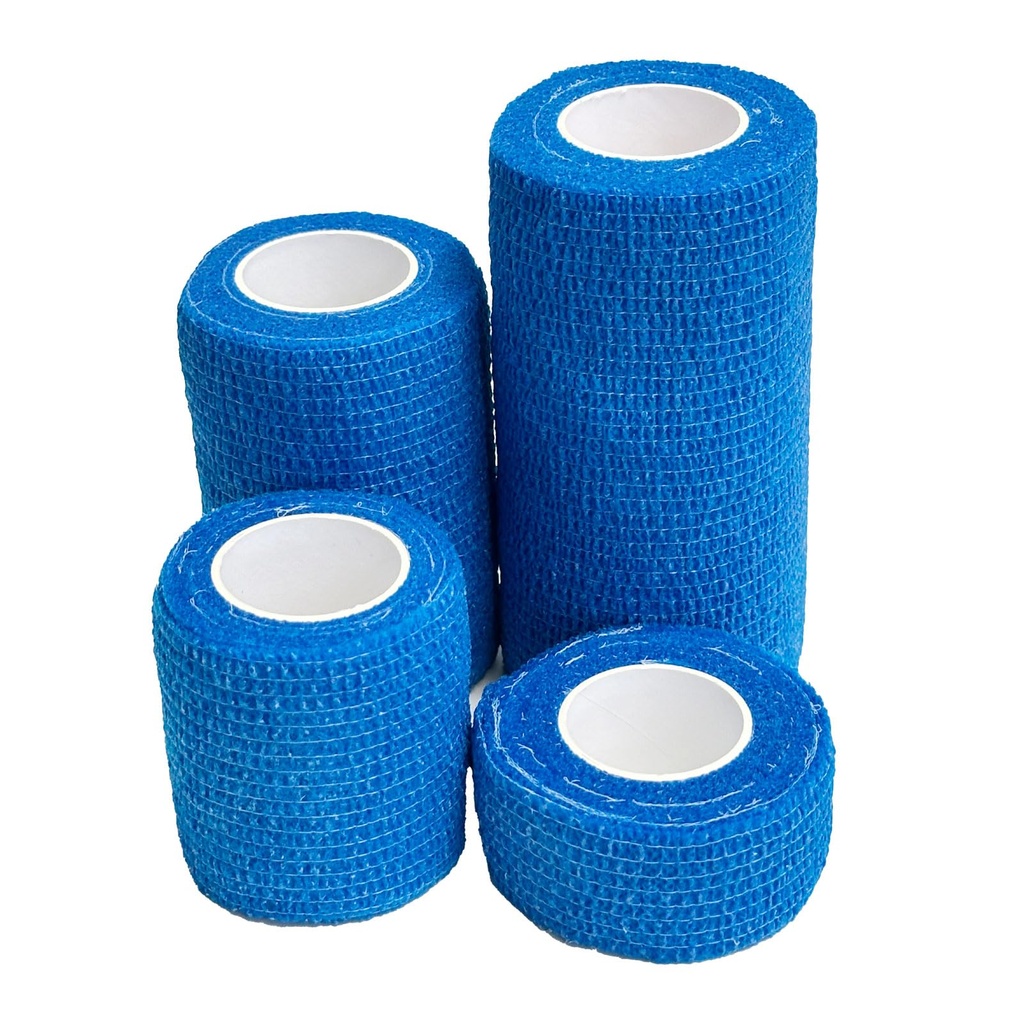 16-Roll 4-Size Self Adhesive Bandage Wrap Set (1, 2, 3, 4 inch x5 Yards) - Professional Elastic Athletic Tape for Medical Bandaging, Sports Support, Home & Pet Care - Blue
