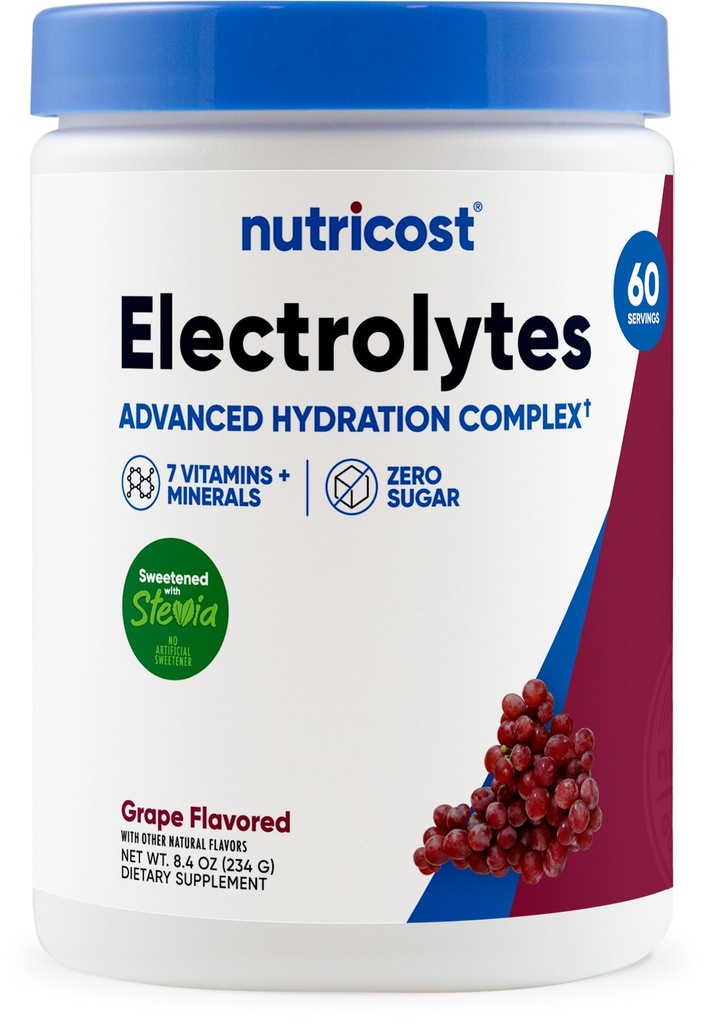 Nutricost Electrolyte Complex Powder (60 portioner, druva) - Hydration Supplement Drink Mix med vitaminer och mineraler