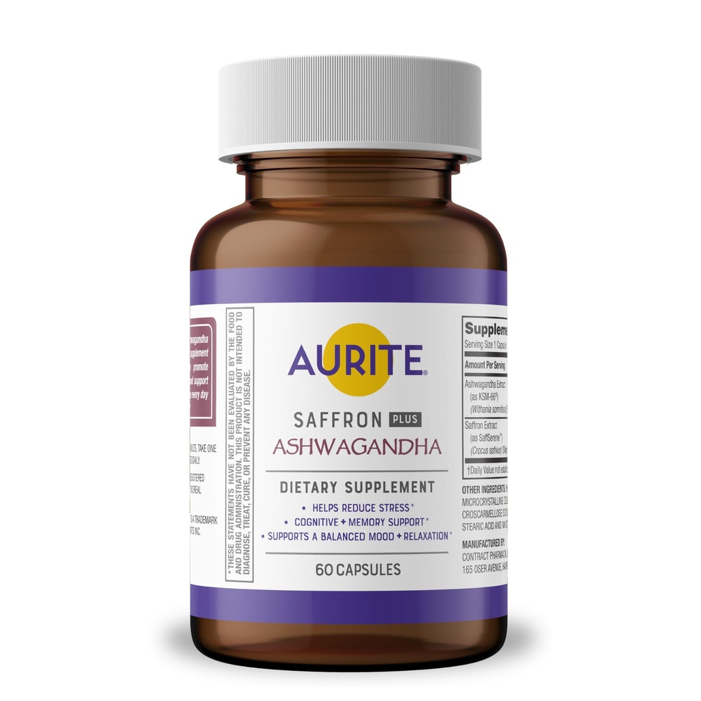 Saffron Supplement | Stress Management, Herbal Mood Support, Long-Term Memory, för kvinnor och män. (60 greve av 1), Saffron + Ashwagandha)
