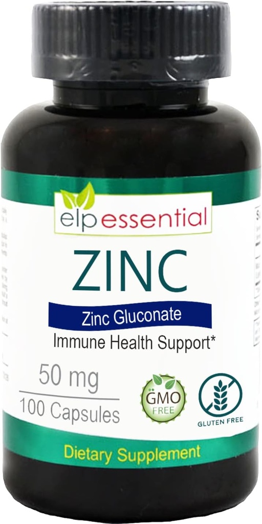 Zink 50mg, immunstöd och antioxidanttillskott 100 kapslar - Glutenfri och icke-GMO