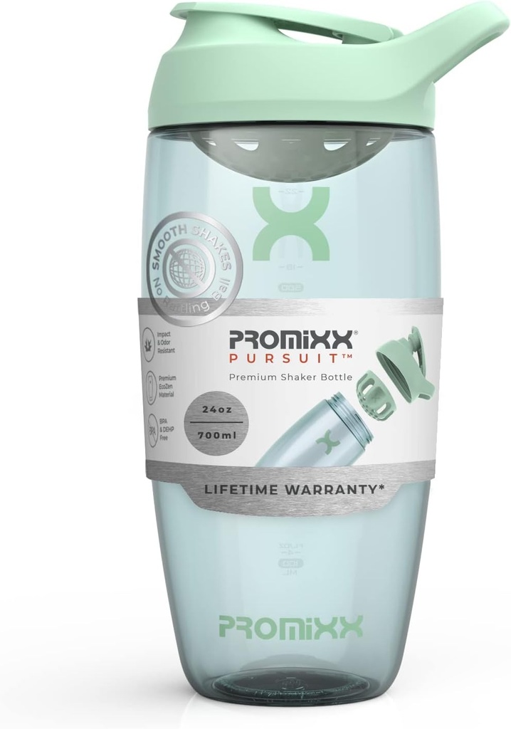 Promixx Pursuit Protein Shaker Bottle (24 oz) - Silent No-Ball Mixer, Leak-Proof Lid, BPA / BPS & Phthalate-Free ECOZEN - Easy-Clean Shaker Cup för Protein Shakes, Pre & Post-Workout Smoothies