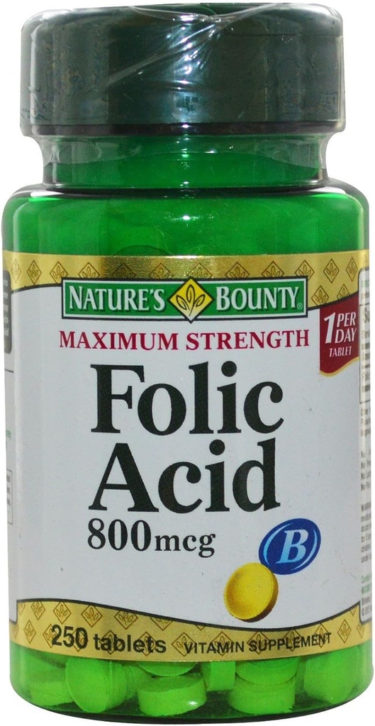 Naturens Bounty Folic Acid 800 mcg Tablets Maximal Styrka 250 ea (Pack av 5)